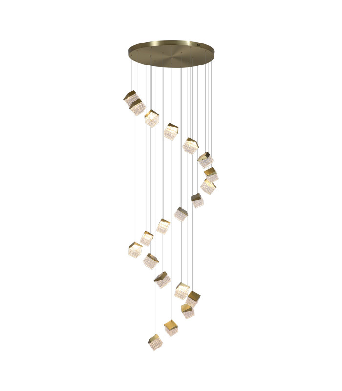 Cuboid 20 Light LED Multi Drop Pendant Lamp Satin Brass-1