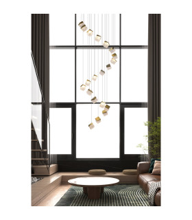 Cuboid 20 Light LED Multi Drop Pendant Lamp Satin Brass-2