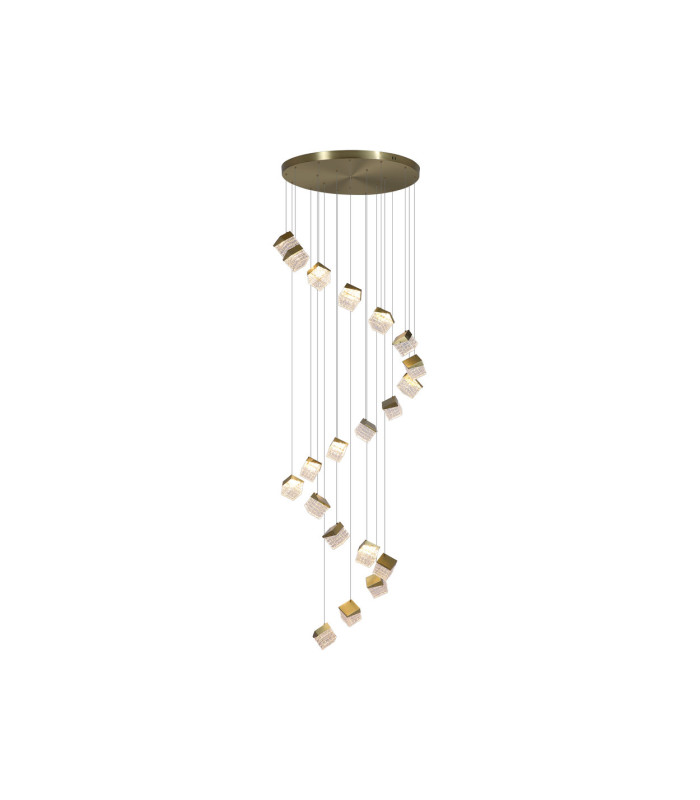Cuboid 20 Light LED Multi Drop Pendant Lamp Satin Brass-3