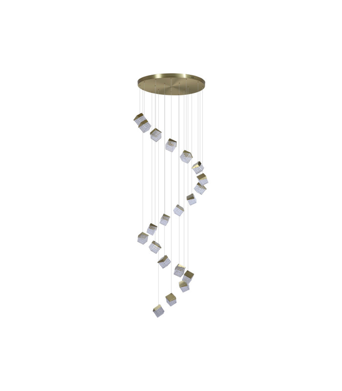 Cuboid 20 Light LED Multi Drop Pendant Lamp Satin Brass-4