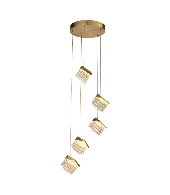 Cuboid 5 Light LED Multi Drop Pendant Lamp Satin Bras-1