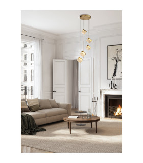 Cuboid 5 Light LED Multi Drop Pendant Lamp Satin Bras-2