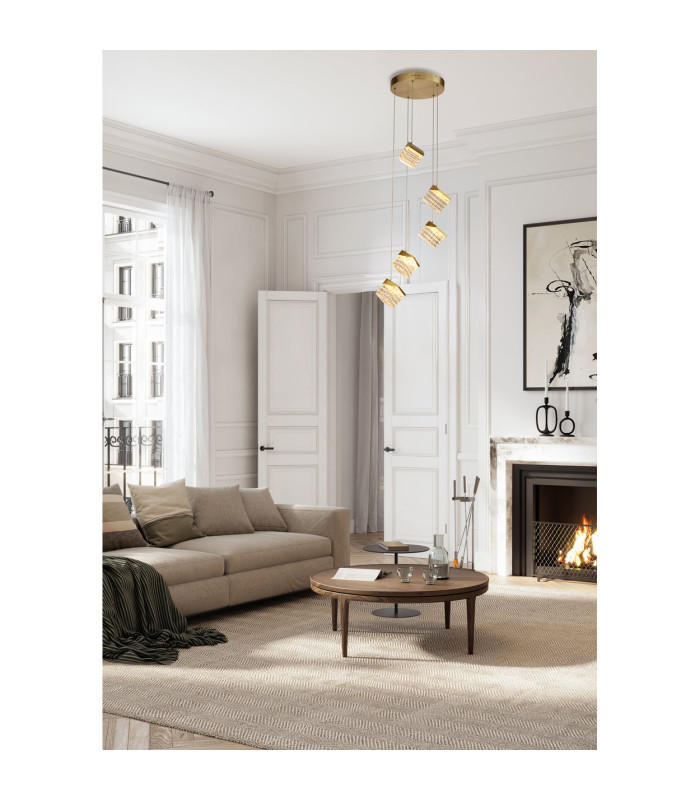 Cuboid 5 Light LED Multi Drop Pendant Lamp Satin Bras-2
