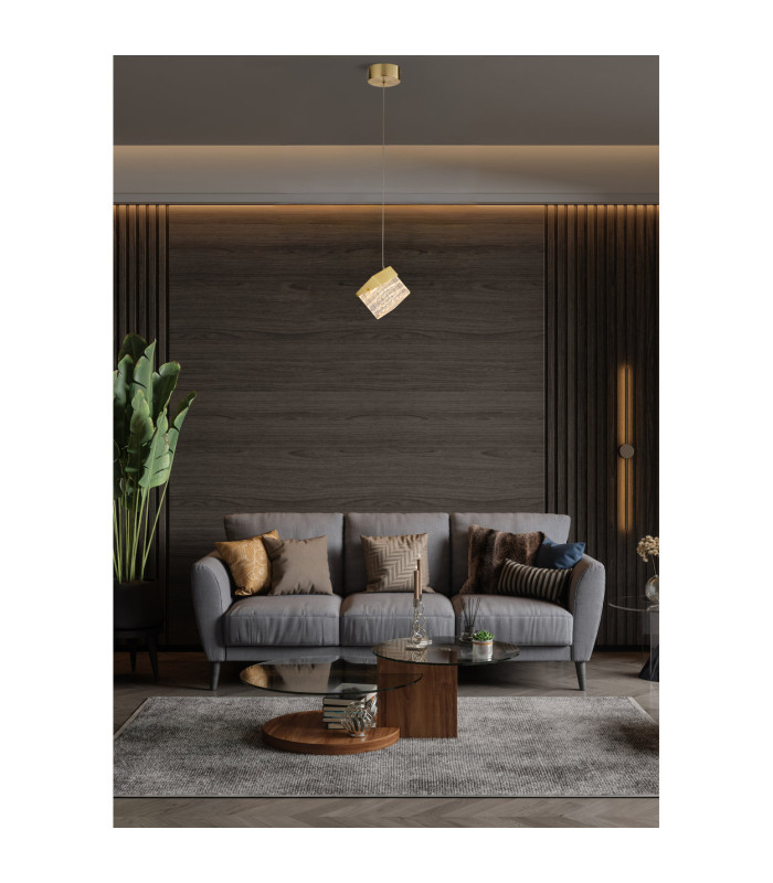 Cuboid LED Pendant Lamp Satin Brass-2