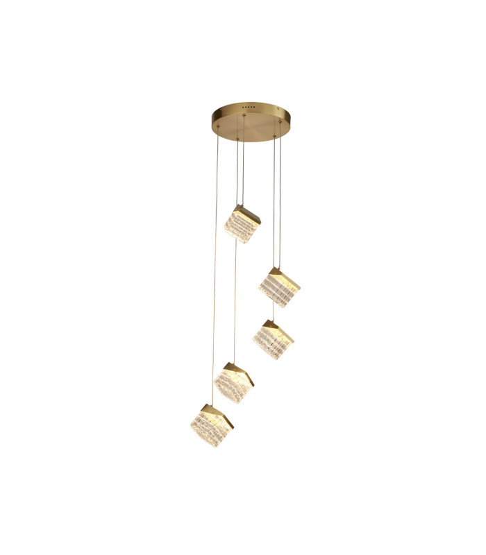 Cuboid 5 Light LED Multi Drop Pendant Lamp Satin Bras-3