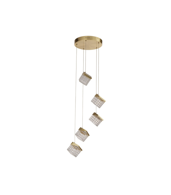 Cuboid 5 Light LED Multi Drop Pendant Lamp Satin Bras-4