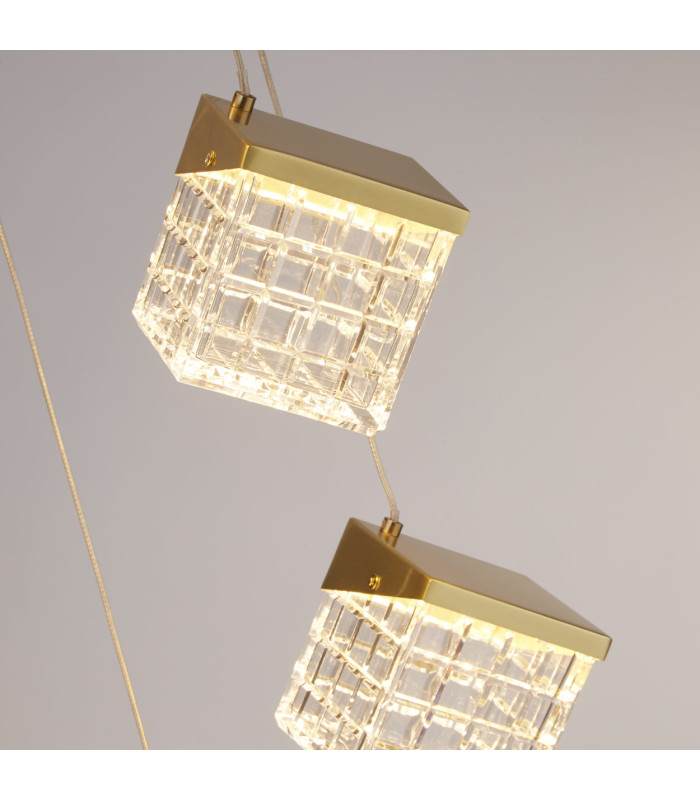 Cuboid 5 Light LED Multi Drop Pendant Lamp Satin Bras-5