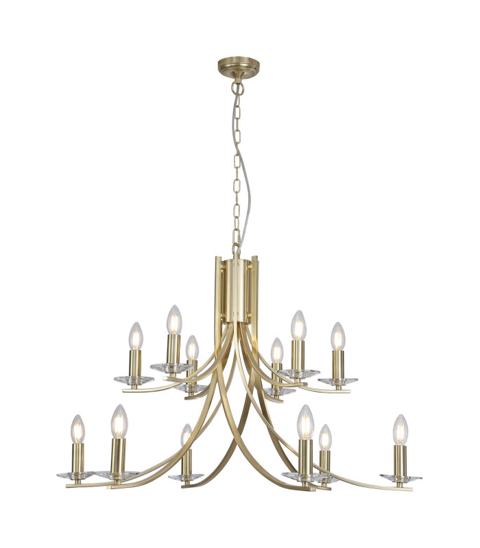 Ascona 1Pendant Lamp Satin Brass & Glass 2x E14-1