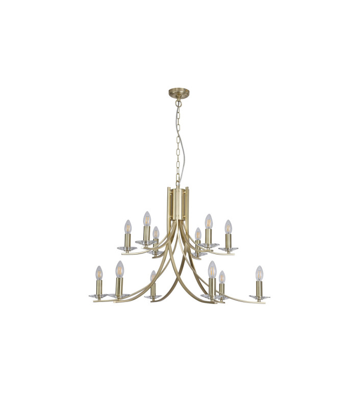 Ascona 1Pendant Lamp Satin Brass & Glass 2x E14-4