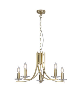 Ascona 5 Light Pendant Lamp Satin Brass & Glass 8x E14-1