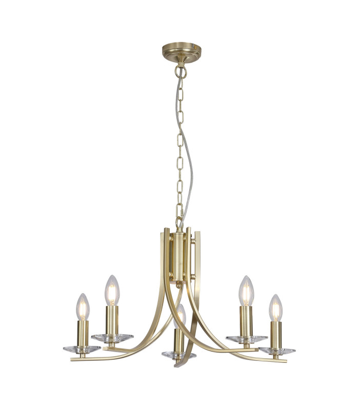 Ascona 5 Light Pendant Lamp Satin Brass & Glass 8x E14-1