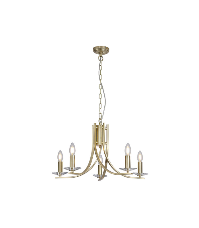 Ascona 5 Light Pendant Lamp Satin Brass & Glass 8x E14-3