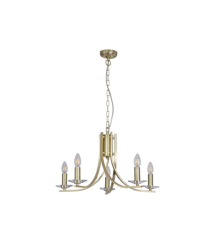 Ascona 5 Light Pendant Lamp Satin Brass & Glass 8x E14-4