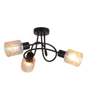 Knot 3 Light Ceiling Lamp Black Amber Glass Shade 5x E14-1