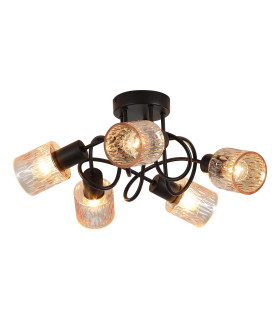 Knot 5 Light Ceiling Lamp Black Amber Glass Shade 3x E14-1