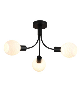 Nova 3 Light Ceiling Lamp Black Frosted Glass Shade 5x E14-1