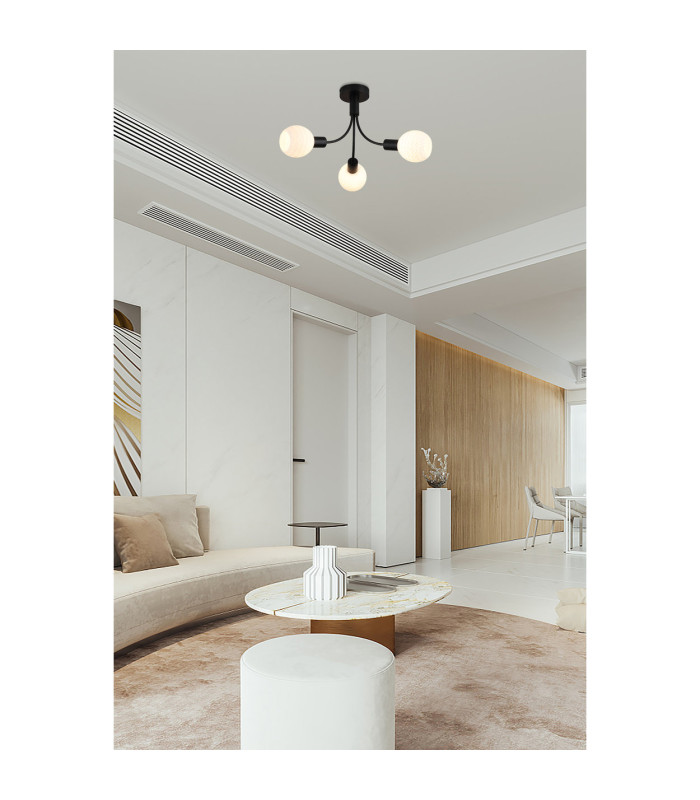Nova 3 Light Ceiling Lamp Black Frosted Glass Shade 5x E14-2
