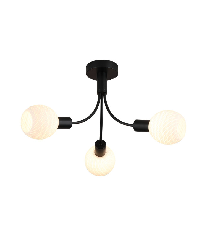 Nova 3 Light Ceiling Lamp Black Frosted Glass Shade 5x E14-3