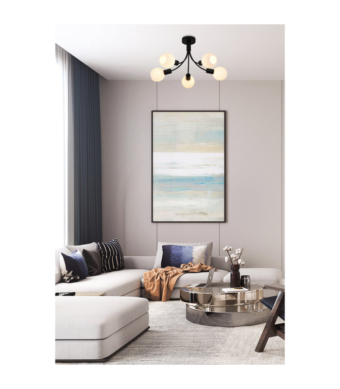 Nova 5 Light Ceiling Lamp Black Frosted Glass Shade 3x G9-2