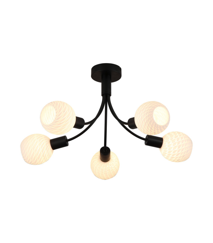 Nova 5 Light Ceiling Lamp Black Frosted Glass Shade 3x G9-3