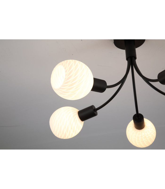 Nova 5 Light Ceiling Lamp Black Frosted Glass Shade 3x G9-5