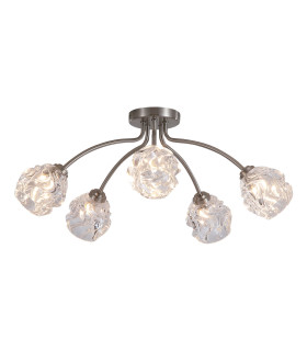 Astral 5 Light Flush Ceiling Light Satin Nickel Glass Shades 1x E14-1