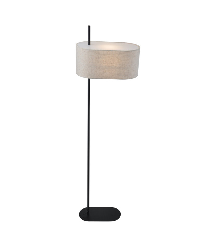 Hessian Floor Lamp Black Linen Shade 3x E27-1