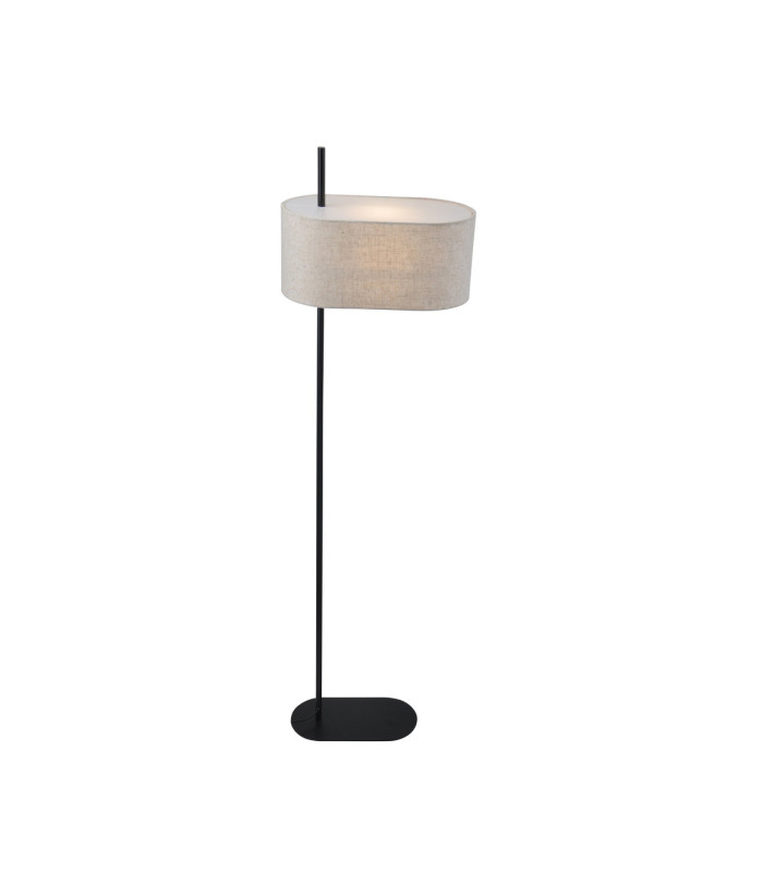 Hessian Floor Lamp Black Linen Shade 3x E27-3
