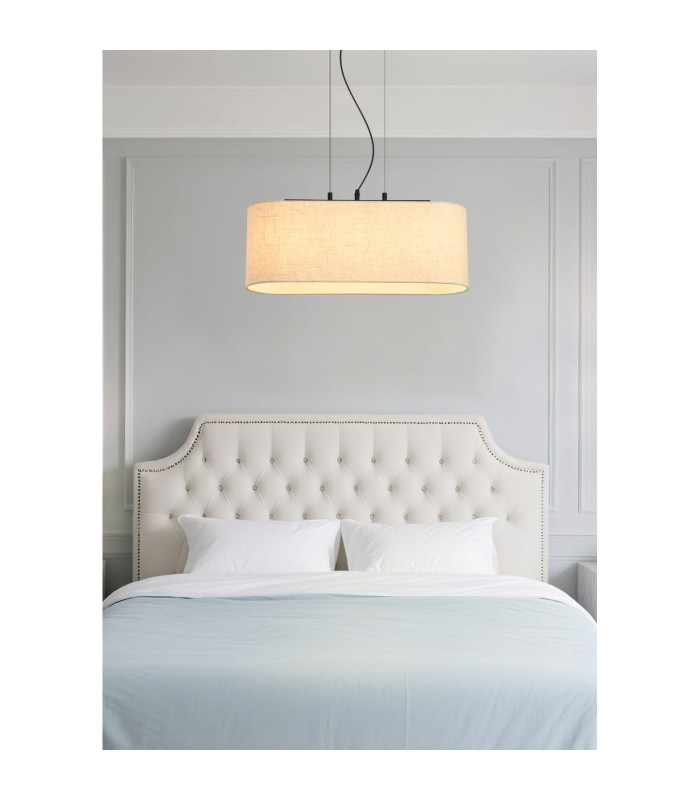 Hessian 3 Light Bar Pendant Lamp Black Linen Shade 1x E27-2
