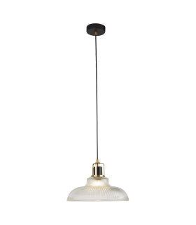 Glossop Dome Pendant Lamp Glass Black & Brass 1x GU10-1