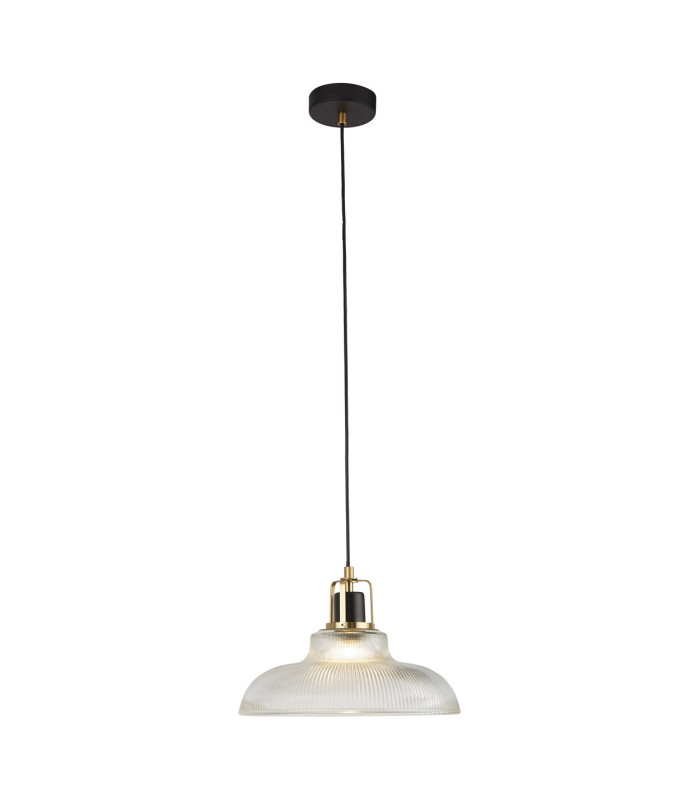 Glossop Dome Pendant Lamp Glass Black & Brass 1x GU10-1