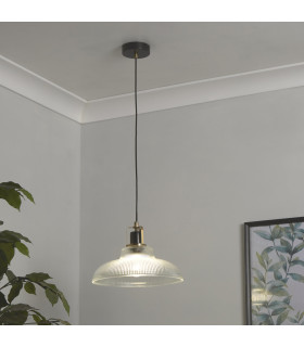 Glossop Dome Pendant Lamp Glass Black & Brass 1x GU10-2