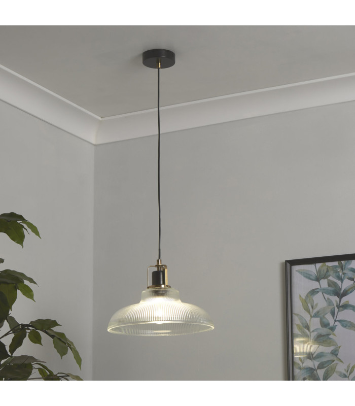 Glossop Dome Pendant Lamp Glass Black & Brass 1x GU10-2