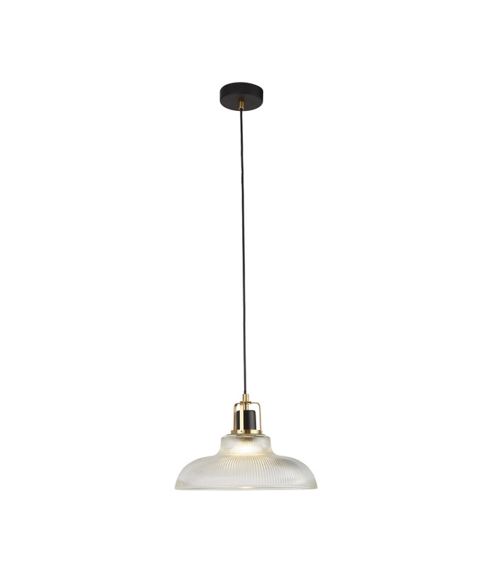 Glossop Dome Pendant Lamp Glass Black & Brass 1x GU10-3