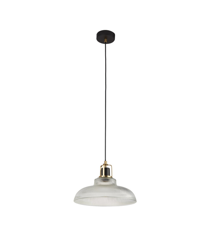 Glossop Dome Pendant Lamp Glass Black & Brass 1x GU10-4