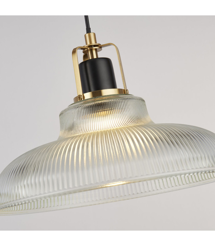 Glossop Dome Pendant Lamp Glass Black & Brass 1x GU10-5