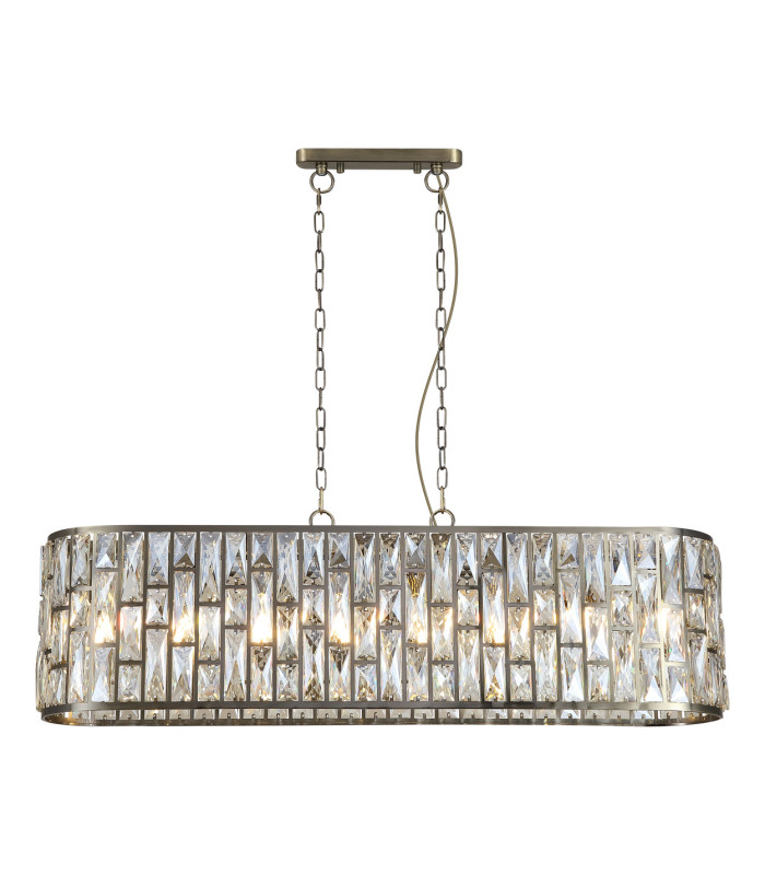 Bijou 8 Light Oval Diner Pendant Lamp Antique Brass & Champagne 8x E14-1