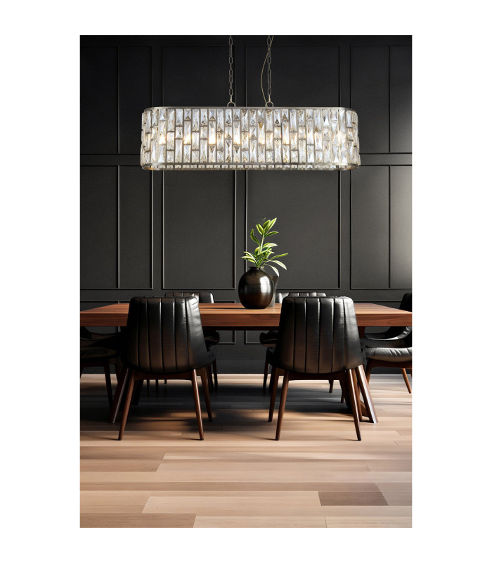 Bijou 8 Light Oval Diner Pendant Lamp Antique Brass & Champagne 8x E14-2