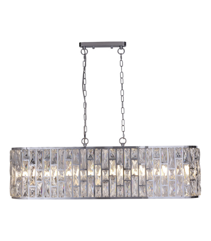 Bijou 8 Light Oval Diner Pendant Lamp Chrome & Clear Crystal 6x E14-1
