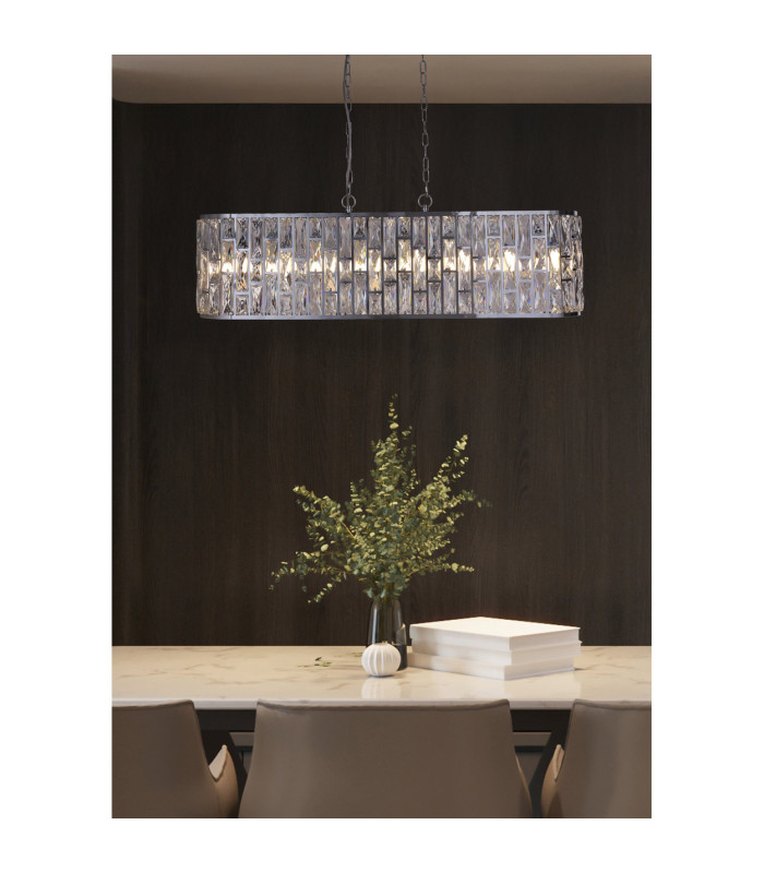 Bijou 8 Light Oval Diner Pendant Lamp Chrome & Clear Crystal 6x E14-2