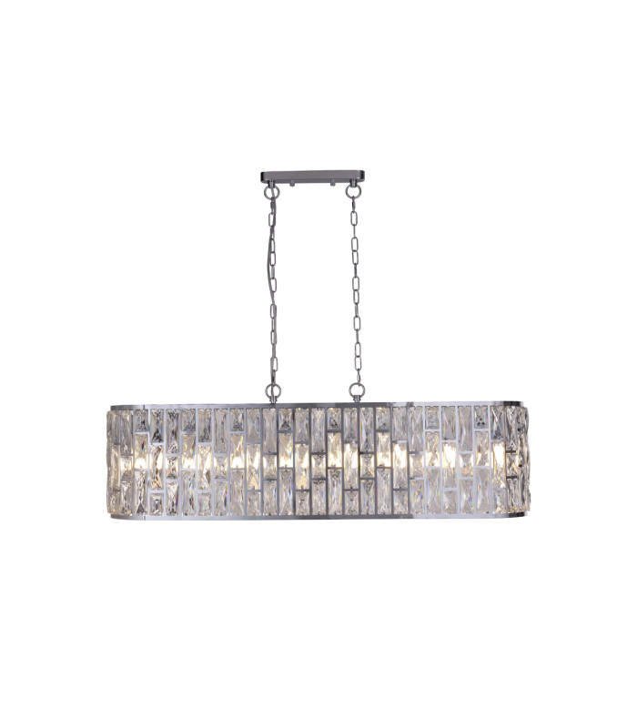 Bijou 8 Light Oval Diner Pendant Lamp Chrome & Clear Crystal 6x E14-3
