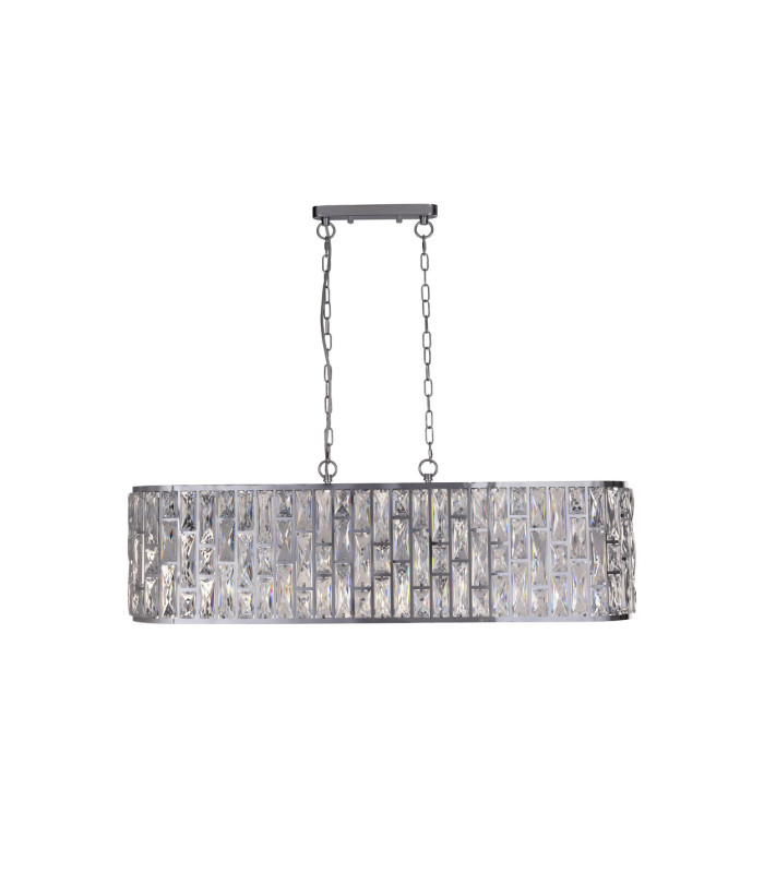 Bijou 8 Light Oval Diner Pendant Lamp Chrome & Clear Crystal 6x E14-4
