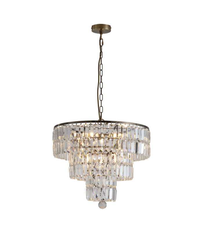 Empire 5 Light Pendant Lamp Antique Brass & Clear Crystal 4x E14-1