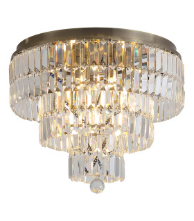 Empire 6 Light Flush Ceiling Light Antique Brass & Clear Crystal IP44 28x E14-1