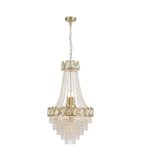Louis Phillipe 6 Light Pendant Lamp Satin Brass Clear Crystal 8x E14-1