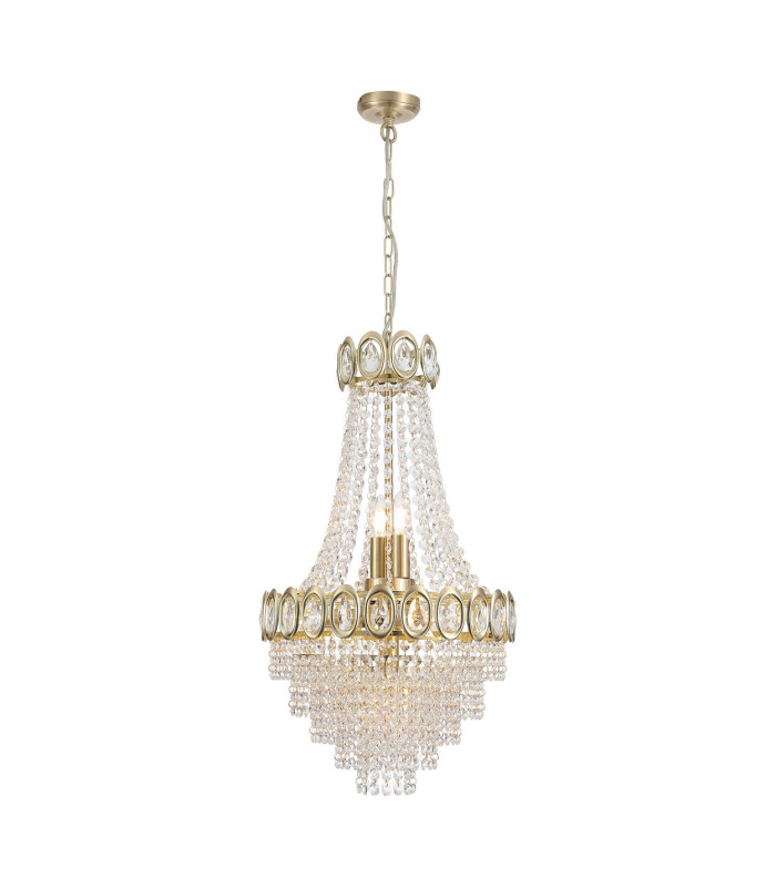 Louis Phillipe 6 Light Pendant Lamp Satin Brass Clear Crystal 8x E14-1
