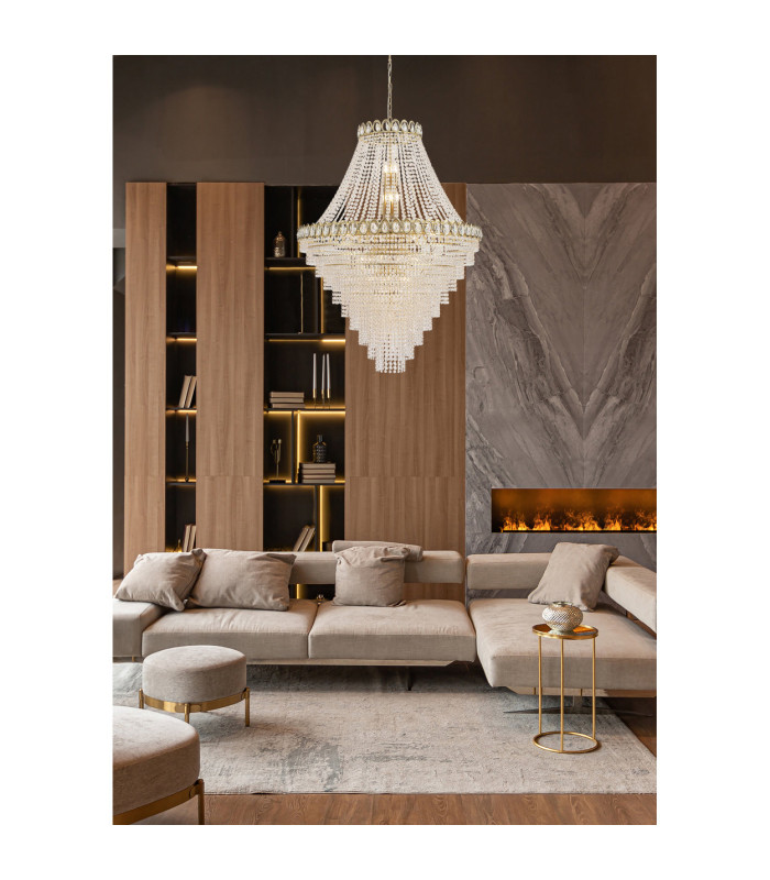 Louis Phillipe 28 Light Pendant Lamp Satin Brass Clear Crystal 6x E14-2