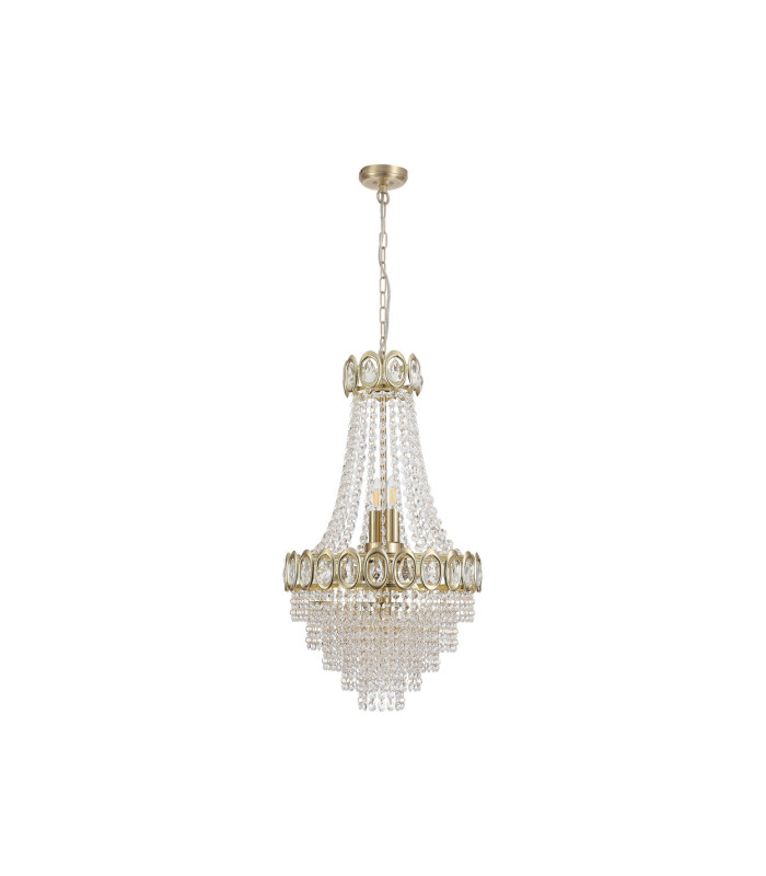 Louis Phillipe 6 Light Pendant Lamp Satin Brass Clear Crystal 8x E14-4