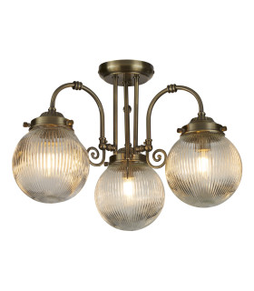 Belvue 3 Light Flush Ceiling Light Antique Brass & Clear Glass IP44 1x G9-1