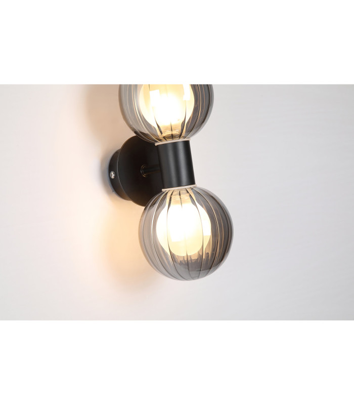 Luminsphere Wall Light Matt Black Smoked Glass IP44 2x G9-5